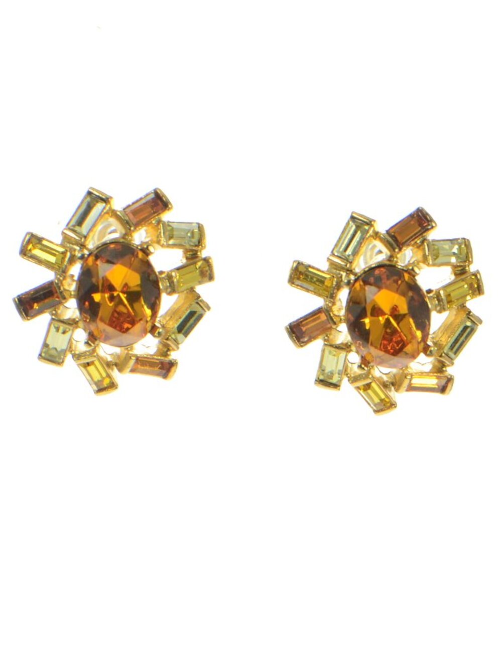 Oscar de la Renta Baguette & Oval Crystal Stud Earrings